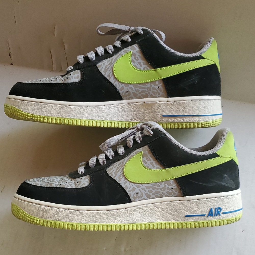 Nike Air Force 1 Black and Lime Sneakers